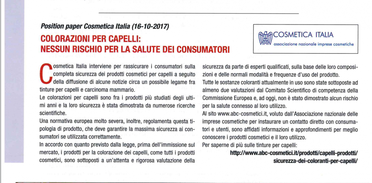 Position paper COSMETICA ITALIA -Associazioni nazionale imprese cosmetiche 